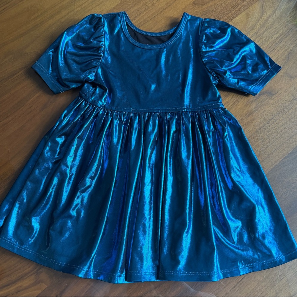 Pink chicken lame Laurie dress blue metallic 2Y nwt